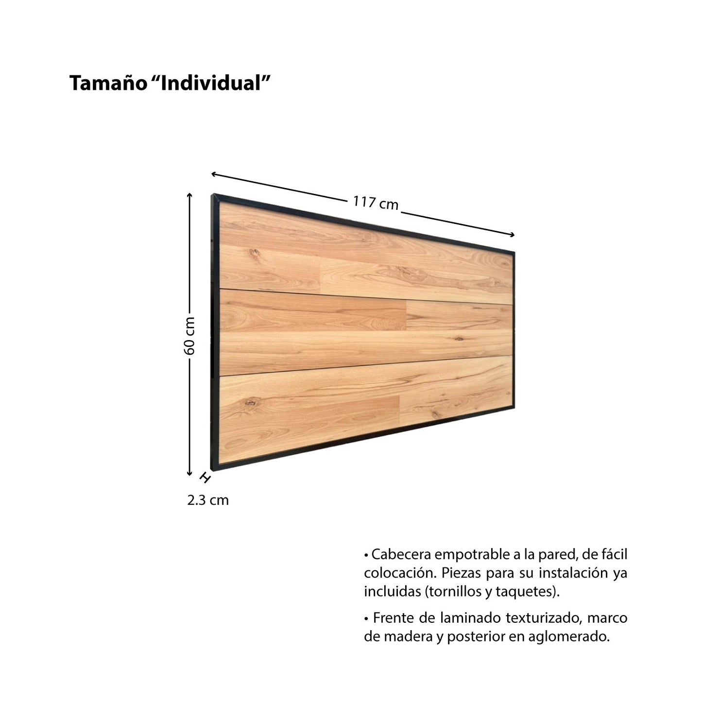 CABECERA INDIVIDUAL "FLOTANTE ESTILO INDUSTRIAL" MAPLE. Cabecero moderno, elegante y minimalista. Diseño sofisticado.