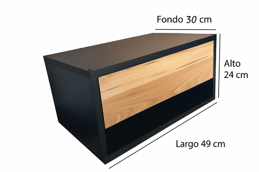 BURO FLOTANTE "ESTILO INDUSTRIAL" NEGRO / MAPLE. Buro moderno, elegante y minimalista. Diseño sofisticado.