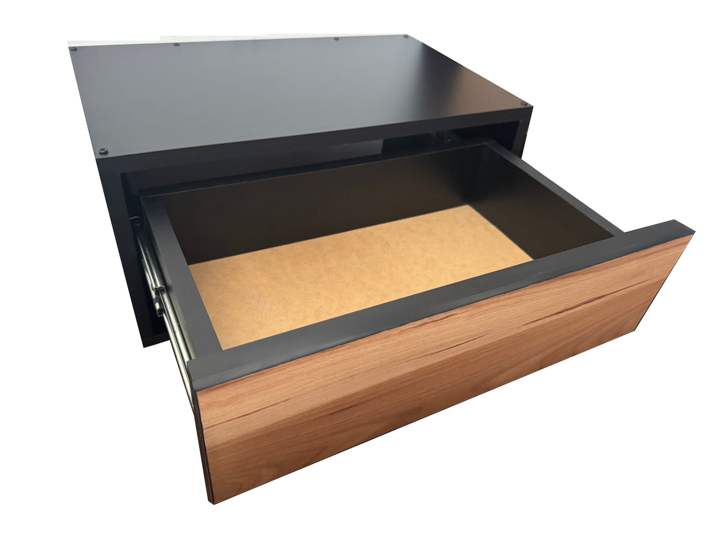 BURO FLOTANTE "ESTILO INDUSTRIAL" NEGRO / MAPLE. Buro moderno, elegante y minimalista. Diseño sofisticado.