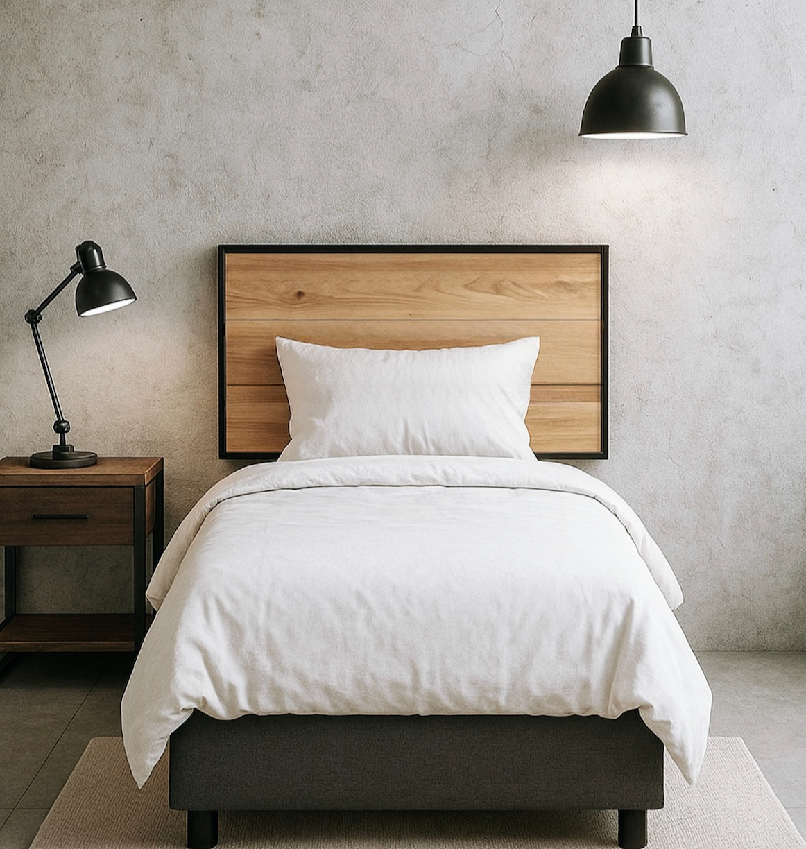 CABECERA INDIVIDUAL "FLOTANTE ESTILO INDUSTRIAL" MAPLE. Cabecero moderno, elegante y minimalista. Diseño sofisticado.