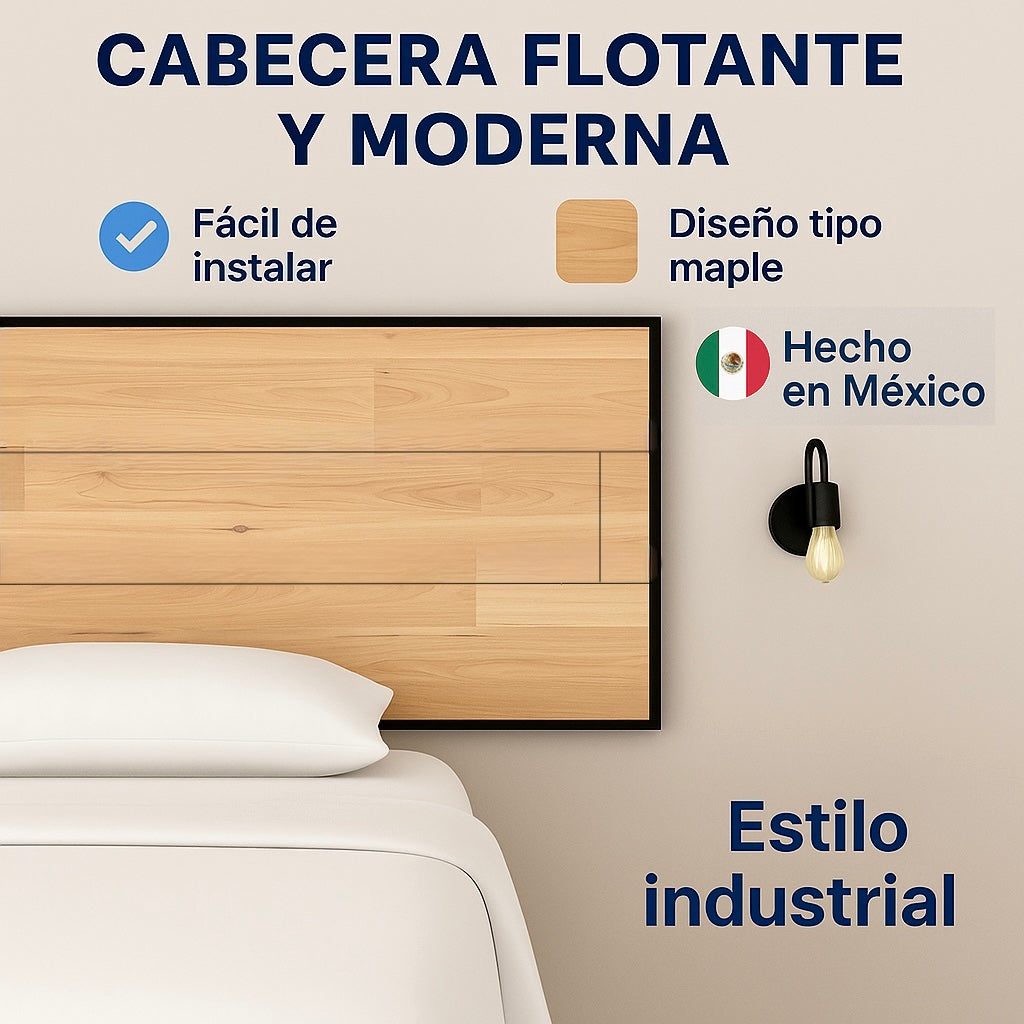 CABECERA QUEEN SIZE  FLOTANTE ESTILO "INDUSTRIAL" MAPLE. Cabecero moderno, elegante y minimalista. Diseño sofisticado.