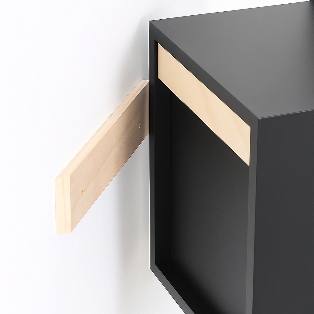 BURO FLOTANTE "ESTILO INDUSTRIAL" NEGRO / NOGAL. Buro moderno, elegante y minimalista. Diseño sofisticado.