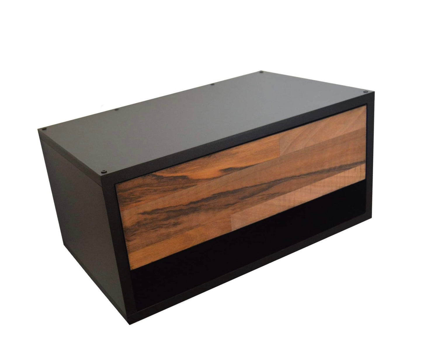 BURO FLOTANTE "ESTILO INDUSTRIAL" NEGRO / NOGAL. Buro moderno, elegante y minimalista. Diseño sofisticado.